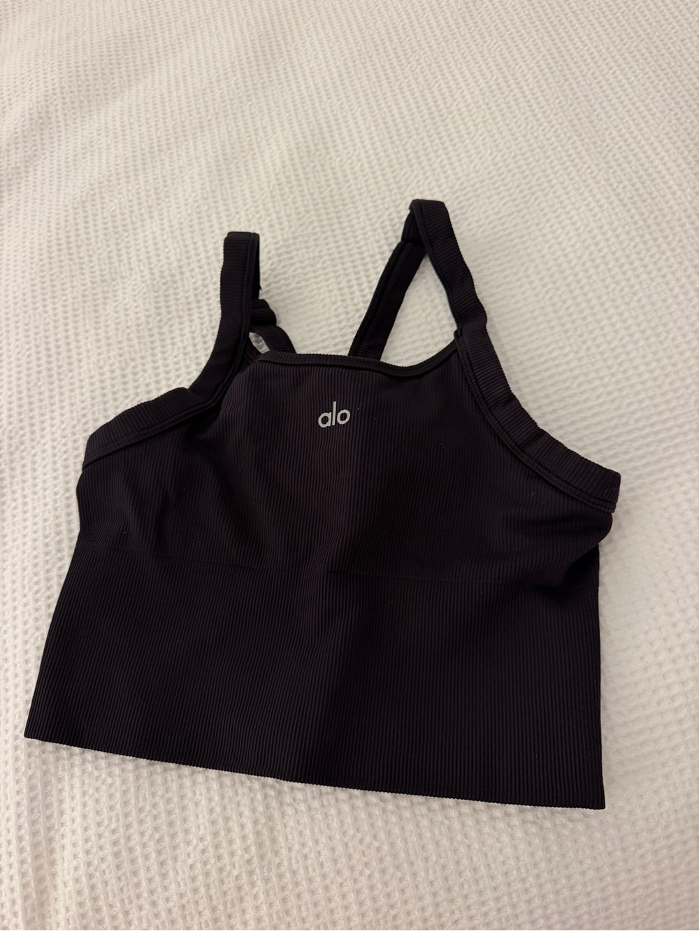 ALO Yoga Black Ribbed Cropped Sports Bra with Slim Straps